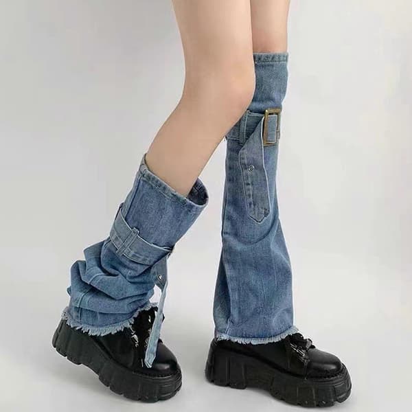 Piger Punk Denims Benvarmere Jeans Flared Benærmer Søde Ankelhøje Strømper Studenterpiger Mellemhøje Strømper til KvinderCJY Multicolor