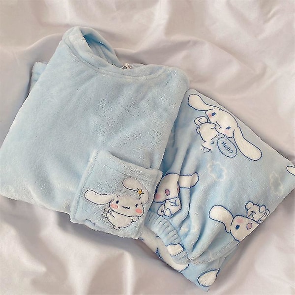 Piirretty söpö pyjamasetti naisille, talvi, kawaii Sanrios Cinnamoroll, korallivilla, kotivaatteet, pyjamasetti, lämmin nukkumispuku L 49-59KG