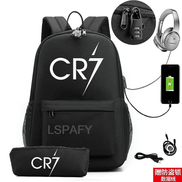 17 Inch Cr7 Football Backpack Large Waterproof Bookag Cr7 School Bags Travel Bussiness Laptop Mochilas Backpack With Pencil Case