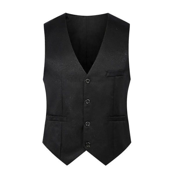 Ensfarget slank enkel-breasted vest Formell forretningsvest for menn Black 3XL