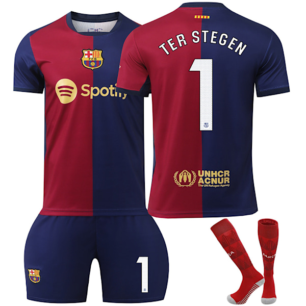 2425 Barcelona Hjemmedrakt Nr. 6 GAVI Nr. 8 Pedri Nr. 9 Lewandowski Nr. 10 Messi Nr. 19 Ramin Yamal og andre fotballdraktsett Nr. 1 TER STEGEN Hvit No.1 TER STEGENWhite M