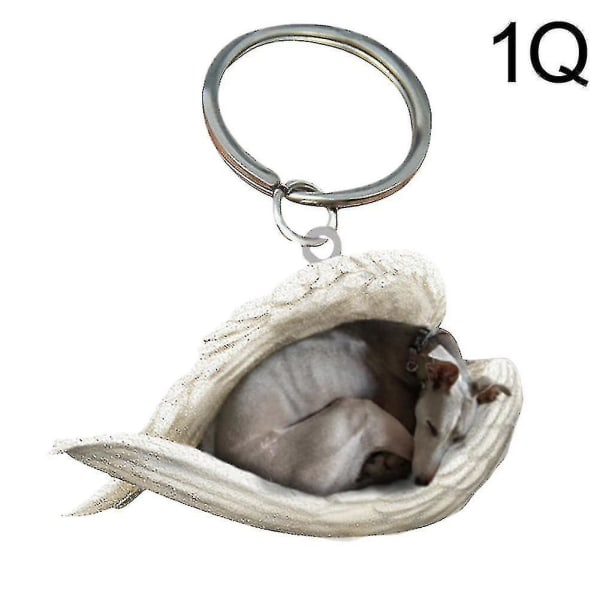 Riippuva koriste-avaimenperä Söpö nukkuva enkeli koiran siipi riipus koiran lahja Greyhound