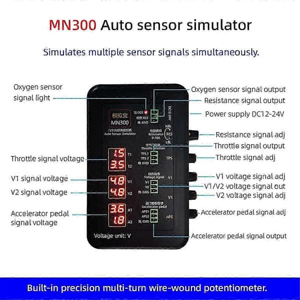 Mn300 Auto Sensor Simulator Automotive Signal Tester Bilskinne Oxygen Olie Tryk Flow Sensor Signal Generator