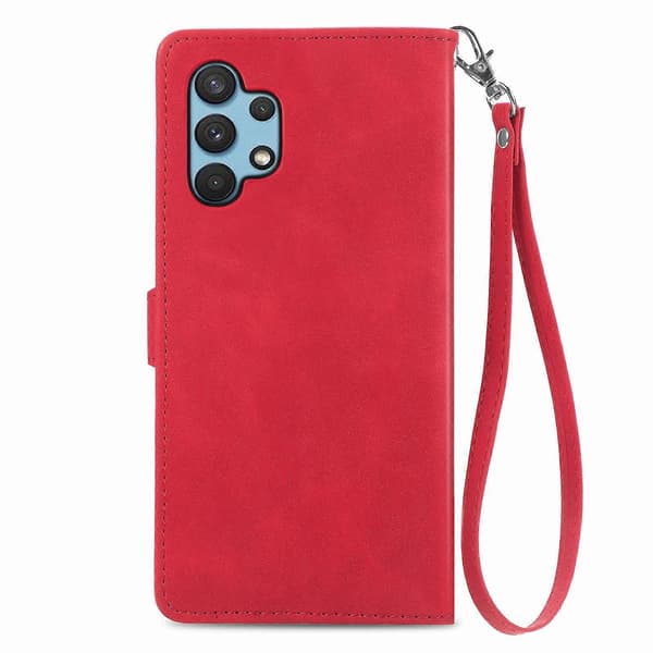 För Samsung Galaxy A32 4G Präglad Blomma Stötsäkert Läderfodral Red