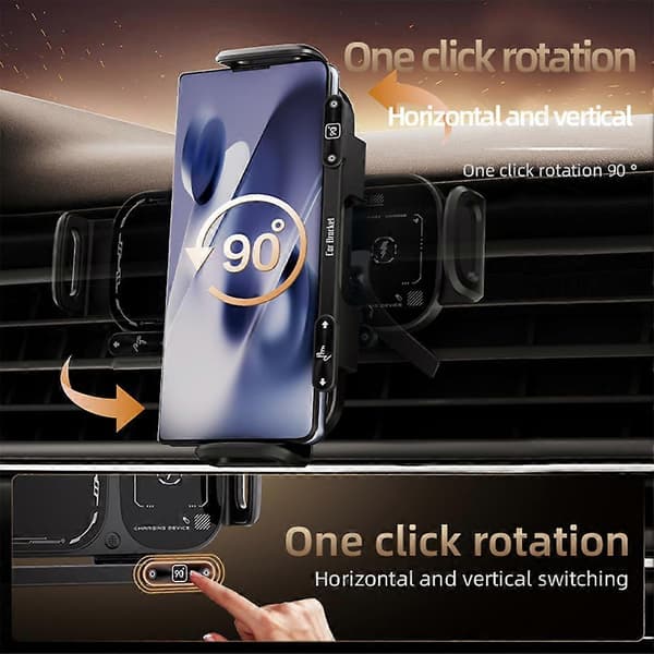 Smart Bil Trådløs Oplader Telefonholder Roterende Telefonholder til Navigation Black