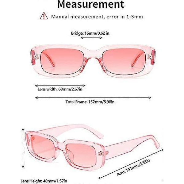 Rektangulära solglasögon - Rosa och blå för damer och herrar, trendiga retro solglasögon med UV 400-skydd, fyrkantiga bågar