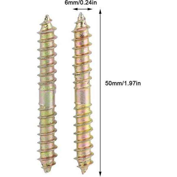 10 stk Dobbelt-Endte Panhodeskruer Stud Selvskjærende Tråd Skruer Trådde Bolter Trebearbeiding Møbelkoblinger Studs Stenger 6*50mm