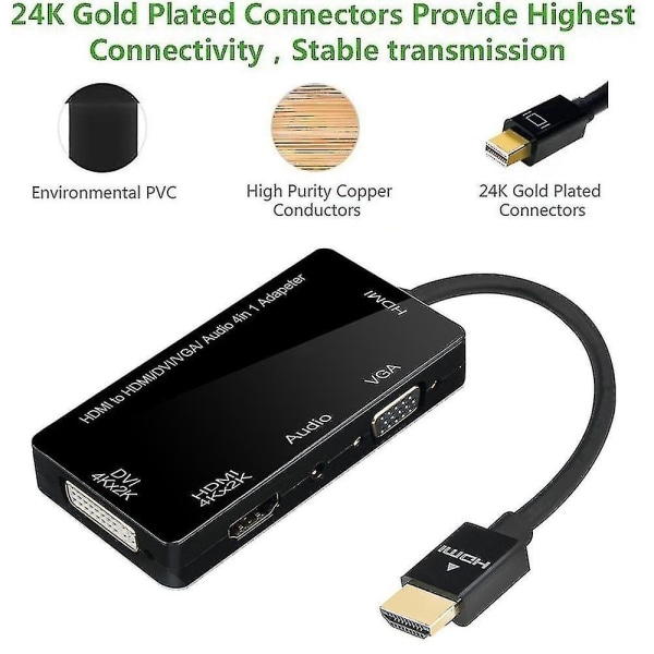 3 i 1 HDMI till VGA DVI HDMI med ljud 3,5 mm mikroadapterkabel