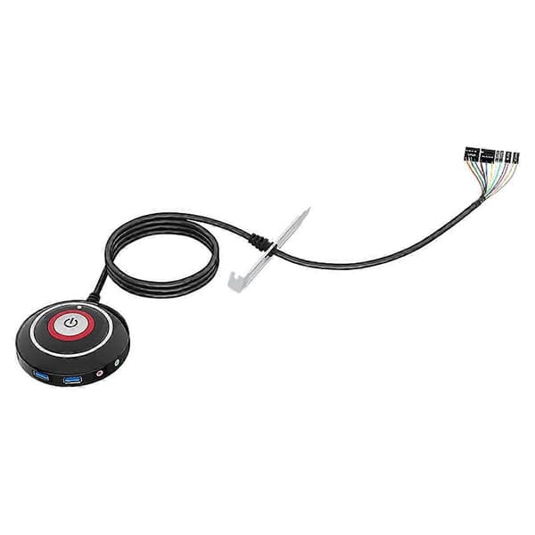 Desktop Computer Switch-knap med dobbelte USB-porte og lyd PC Ekstern Startknap 165 cm kabel Black