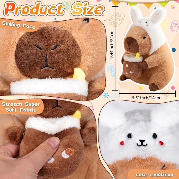 30cm Simulation Capybara Mjuk Plyschleksak, Söt Plysch Marsvin Stress Relief Leksak, Capybara Gosedjur Teddybjörn Leksak med Kaninhatt
