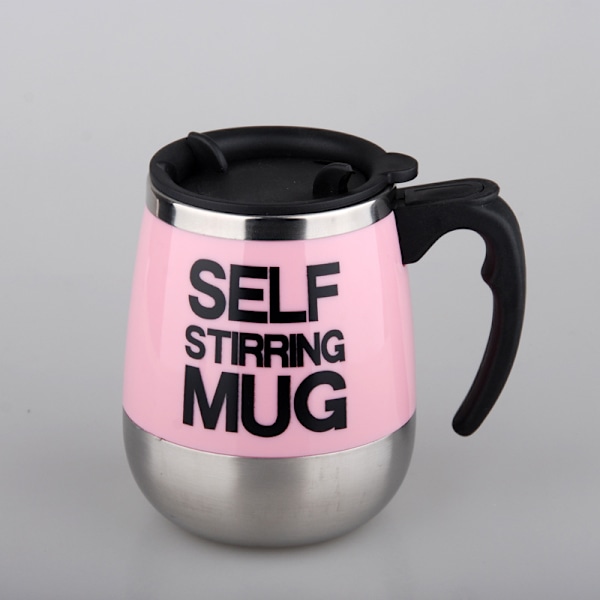 Självrörande mugg i rostfritt stål, automatisk självblandande mugg för kaffe/mjölk, mugg för kontor/kök/resor/hem (rosa)