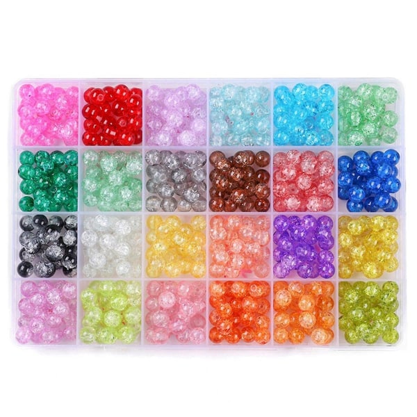 480pcs Crackle Glass Beads 8mm Crystal Beads Glass Round Beads Gemstone Ball Beads Bracelet Beads Loose Spacer Beads