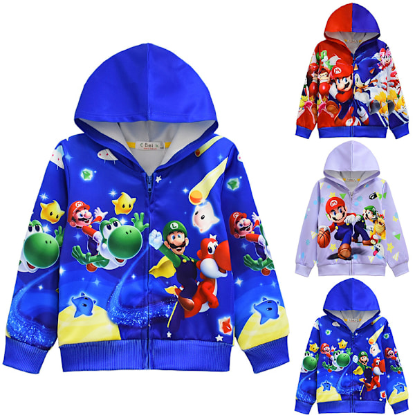 Super Mario 3DPrint Børne Hoodie Lynlås Rock Langærmet Jumper Toppe A A 150cm