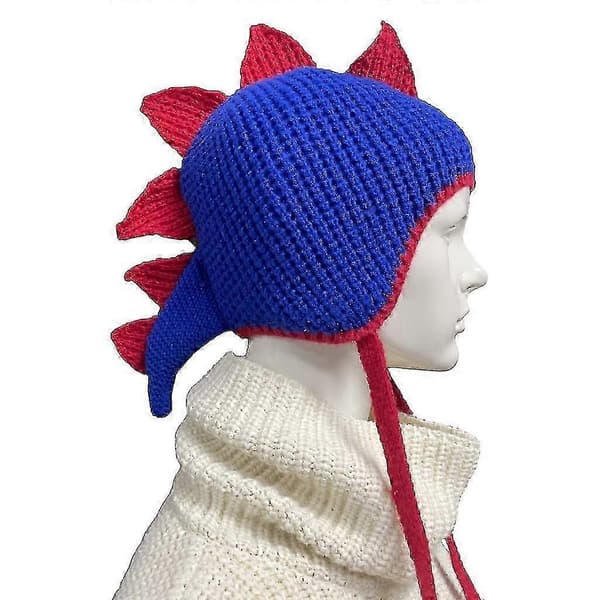 Dinosaur Beanie Sjov Hat Dinosaur Øreklap Hat Strikket Dinosaur Hat Mohawk Hat Blue