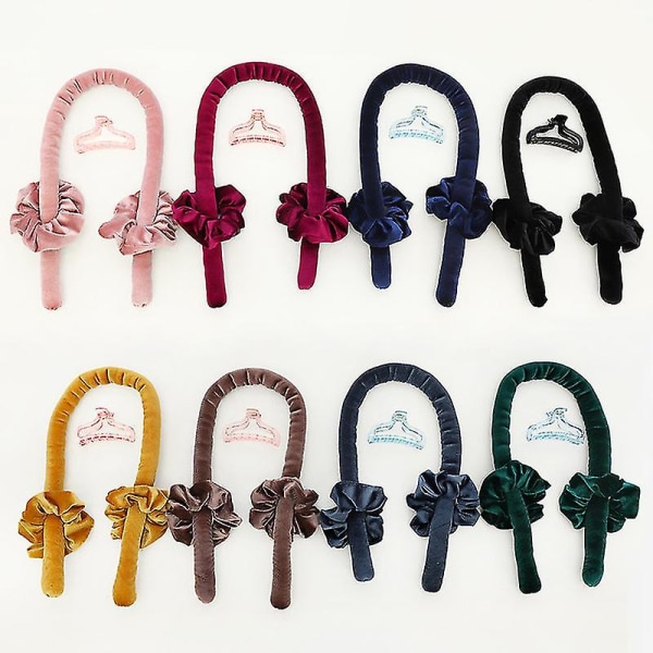 Varmefri Krøllebånd, Krøllebånd Uden Varme Med Hårclips Og Scrunchie, Sovende Krøller Silkebånd Hårrul black