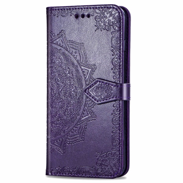 Præget Mandala Wallet Læder Stand Beskyttelsescover til Samsung Galaxy S20 4G/S20 5G Purple Style F Samsung Galaxy S20 4G
