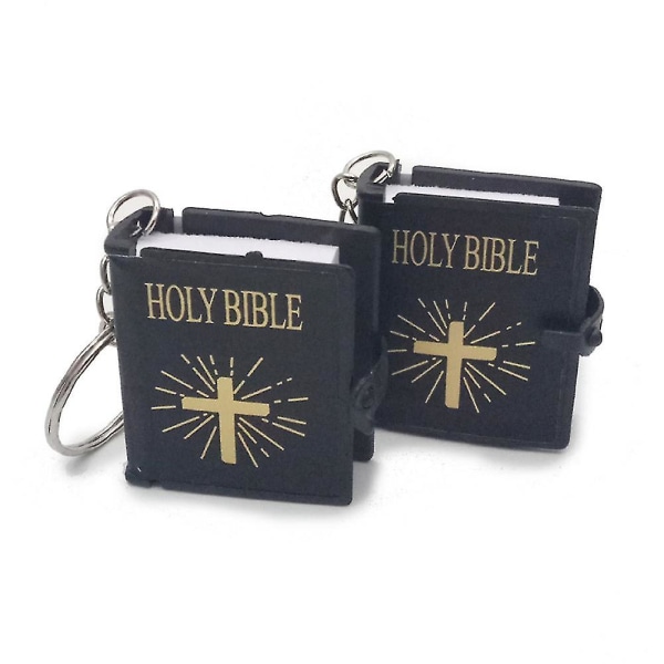 Mini hellig bibel kors anheng nøkkelring religiøse kristne nøkkelring dekor gaver Silver