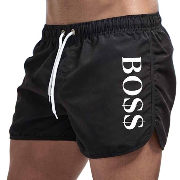 Mænds Boss Print Badebukser Svømmeshorts Sommer Strand Gym Sport Shorts Badetøj Sort Black M