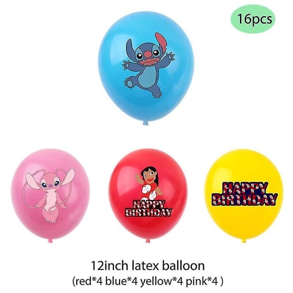 Rosa Stitch Födelsedagsfest Dekoration Lilo Och Stitch Tema Servis Ängel Ballonger Tallrikar Koppar Tillbehör För Barn Flickor Hög Kvalitet 16pcs balloons