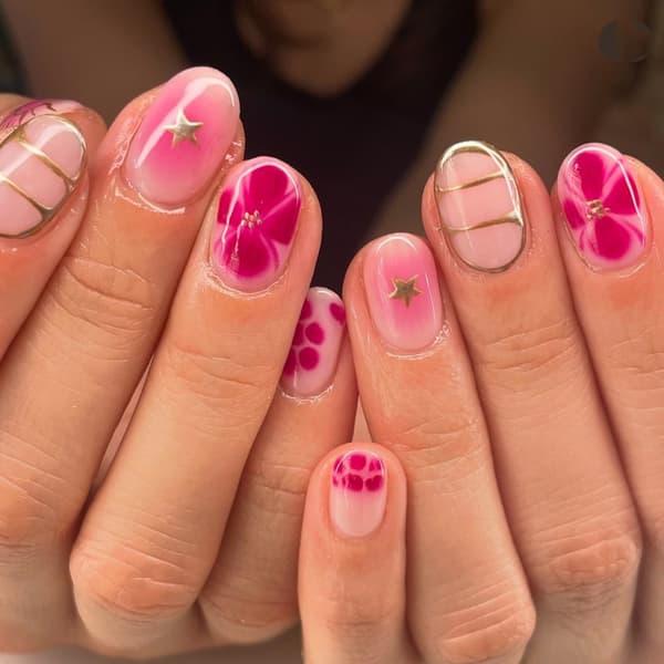 24pcs Almond Shaped Nail Tips Flower Fake Nails Press on Nails Artificial False Nails Not Specified