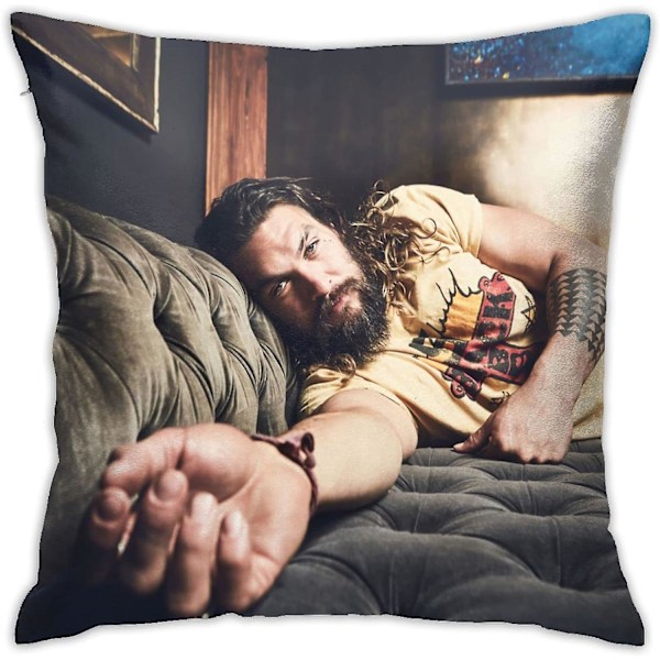 Jason-Momoa Prydnadskudde Överdrag med Dold Dragkedja Kuddfodral för Soffa Sovrum Vardagsrum Heminredning (Dubbelsidigt) 45 x 45 cm, Vit -[A08] 45X45CM