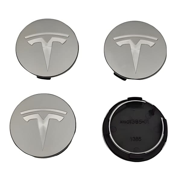 4-pak Tesla centerkapsler - Navkapsel 56mm grå silver