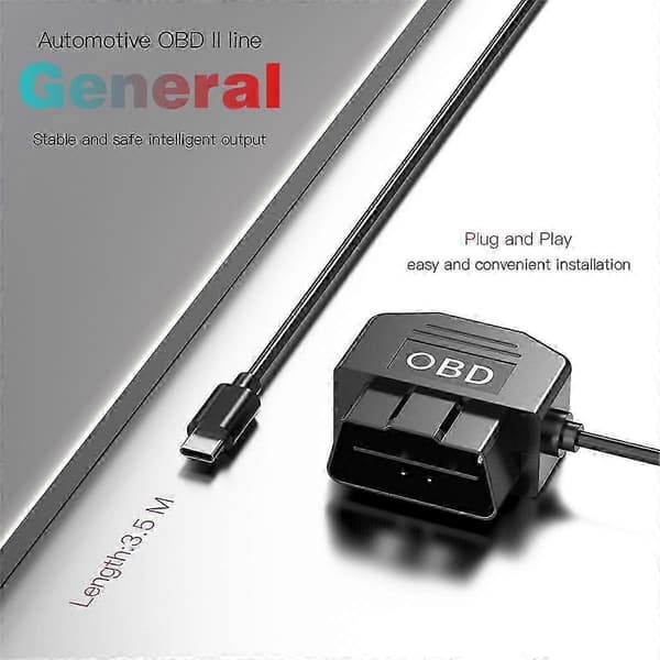 OBD-kabelsæt til dashcam, USB Type C-kabelsæt til dashcam med OBD-strømkabel til dashcam 12-