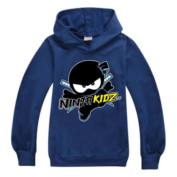 Ninja Kidz Kids Casual Luvtröja Långärmad Tröja med huvtryck Pullover Toppar Pojkar Flickor Activewear för åldrarna 7-14 år Navy Blue 7-8 Years
