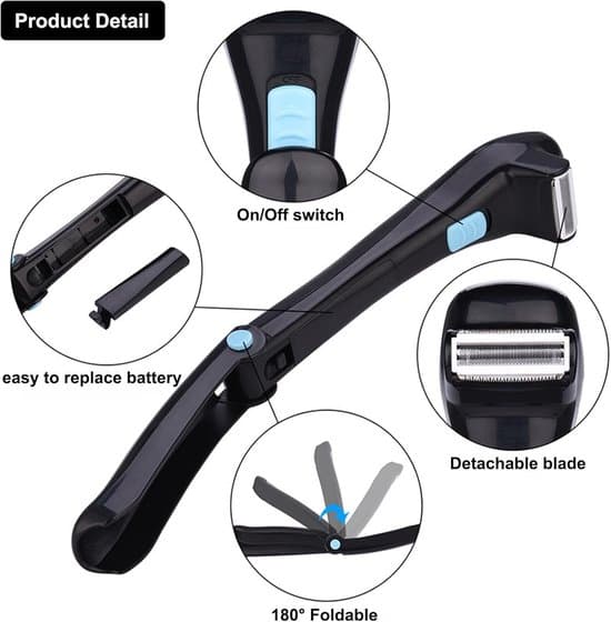 Shaver - Electric Self-Shaver with Long Handle - Foldable and Cordless - Suitable for Back, Shoulders and Hips - Suitable for MenCJY
