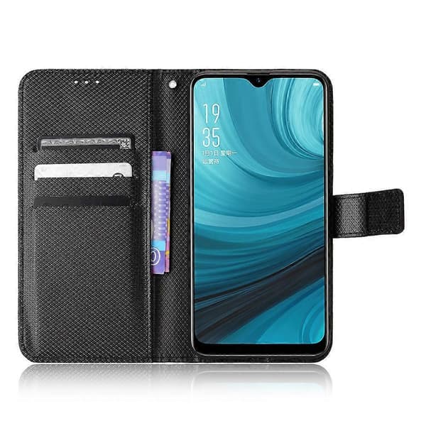 För OPPO A7 / AX7 / A5s / AX5s / A21 Diamantmönstrad Läderfodral Black