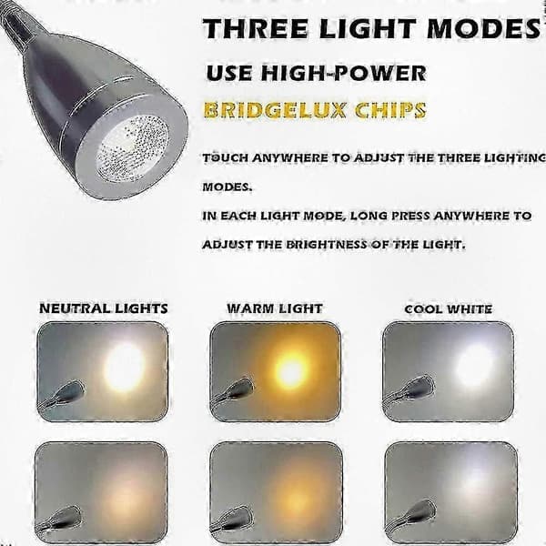 2025 12V 24V LED Læselampe med USB-oplader, Dæmpbar autocamperlys til lastbil, trailer, sengekant, 2-pak sort silver