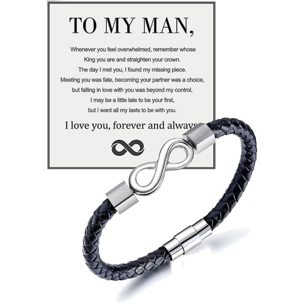 To My Man Armband För Män, Infinity Läder Flätad Make Födelsedagspresenter från frun Jag älskar dig för alltid och alltid handgjorda armband C
