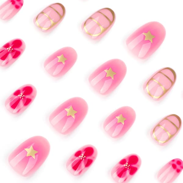 24pcs Almond Shaped Nail Tips Flower Fake Nails Press on Nails Artificial False Nails Not Specified