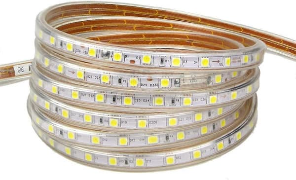 LED-stripe, vanntett LED-stripe, lysende LED-stripe 220v, 5050 IP65 vanntett LED-stripe, varmhvit (6m)CJY