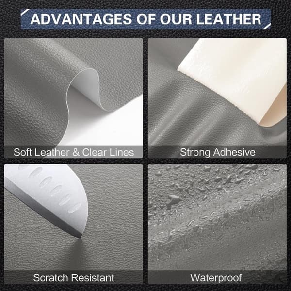 10 x 160/40 x 200 cm Leather Repair Patch, Self-Adhesive Leather Repair Patch, Suitable for Car Seats and Sofas, Light Grey. Light Grey black
