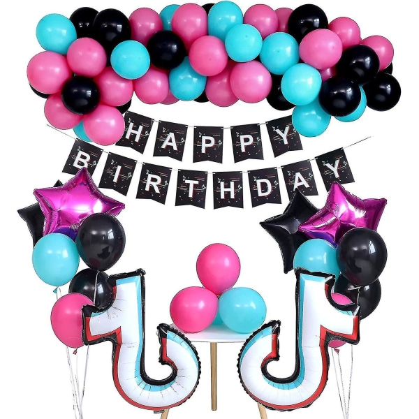Musiktemaballoner Fødselsdagsfestpynt Tik Tok 64 stk Hot Pink Black Tiffany Og Happy Birth