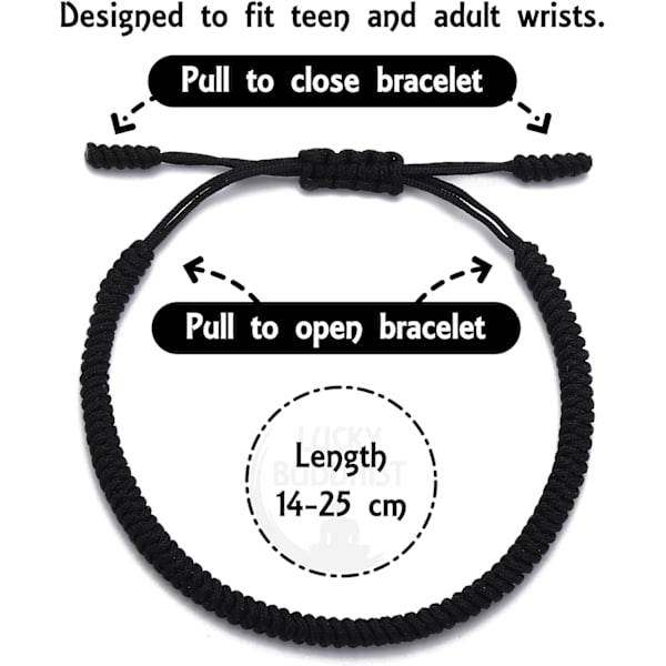 Handgjord Tibetansk Lyckoband för Kvinnor Män Tonåringar Justerbar Storlek Vänskapspresent Handgjord Repflätad Chakra Armband Black