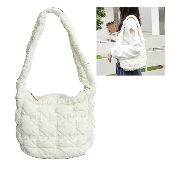 Casual Nylon Quilted Dam Axelväskor Dam Handväskor Underarmsväska Liten Vinter Tote HandväskorCJY White