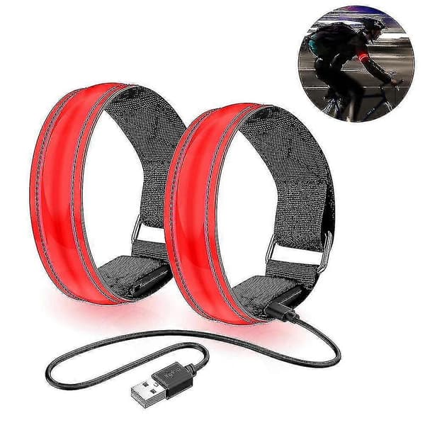 2-pakning løpelys for løpere oppladbart LED-armbånd reflekterende Red