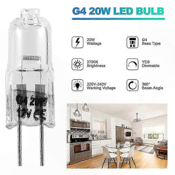 20-pack G4 Halogenlampor, 20W 12V för allmänbelysning
