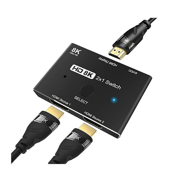 Hdmi-switch 2.1-version 8k-switcher-splitter Kvm Ultra Hd 2 i 1-udgang High Speed 48gbps-adapterkonverter til Ps5 Xbox-skærm osv. Sort