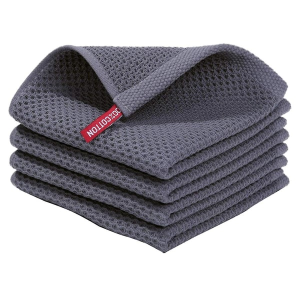 100% Cotton Waffle-weave Kitchen Dish Cloths, Ultra Soft Absorbent Quick Drying Dish Towels Dark Gr