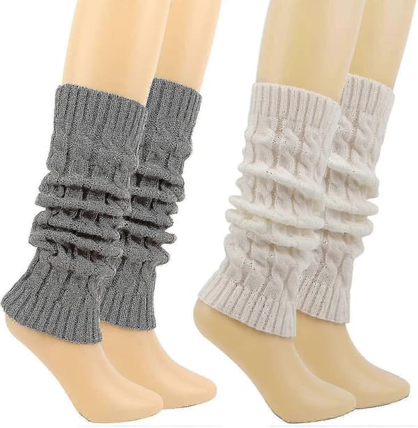 2 par leggings for kvinner, benvarmere (2 stk, hvit, grå)