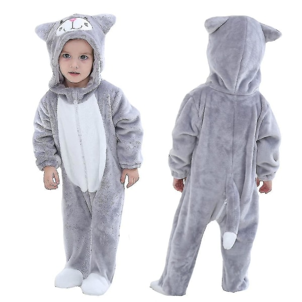 Ca Toddler's Dinosaur Kostume Børn Sød Hættetrøje Onesie Dyrekostume Halloween_s Gray Cat 24-30 Months