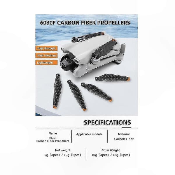 8PCS Mini Drone Propeller 6030F Kolfiberblad Lätta Tysta Reservdelar Tillbehör