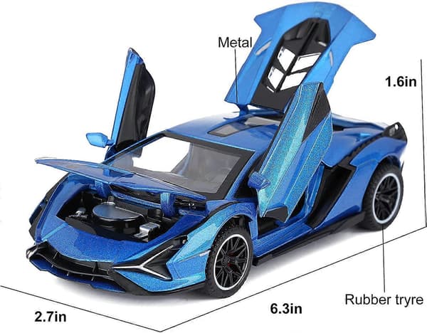 Legetøjsbiler Lambo Sian FKP3 Metal Modelbil med Lys og Lyd Træk Tilbage Legetøjsbil til Drenge Alder 3+ År (Blå)