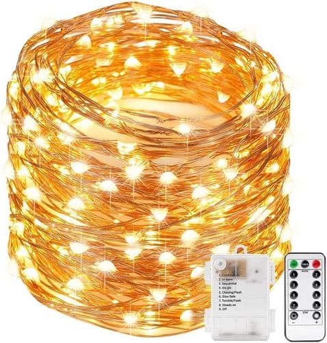 10M 100 LED Lys med Fjernbetjening og Timer 8 Tilstande Dæmpbart Batteri