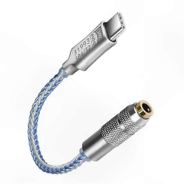 USB-C til 3,5 mm lydadapter med hodetelefonforsterker, 32-bit 384kHz lydkvalitet for øretelefoner og hodetelefoner Silver