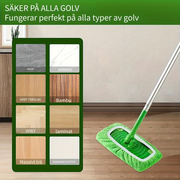 10 gjenbrukbare moppeputer, vaskbare, absorberende, flate mopperCJY Gr\u00f6n