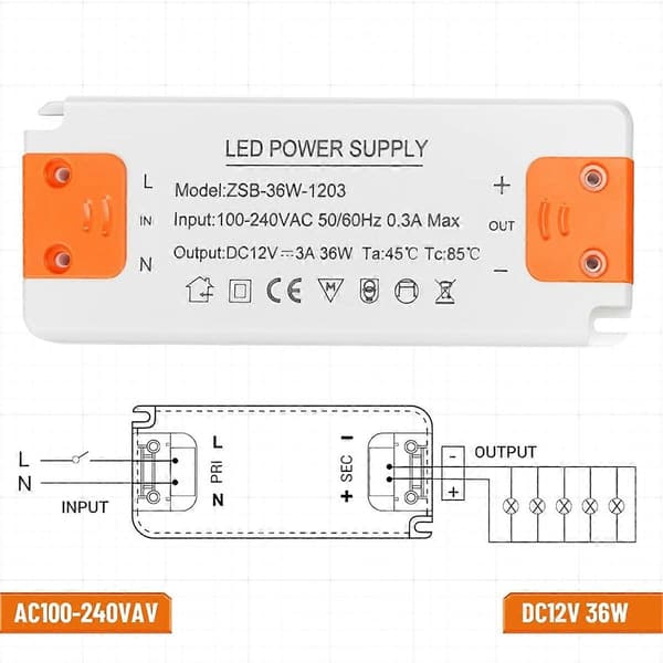 LED-transformator 12V strømforsyning, transformator 230V til 12V LED White